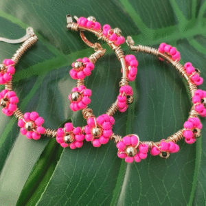 Aretes Aro Floral Fucsia
