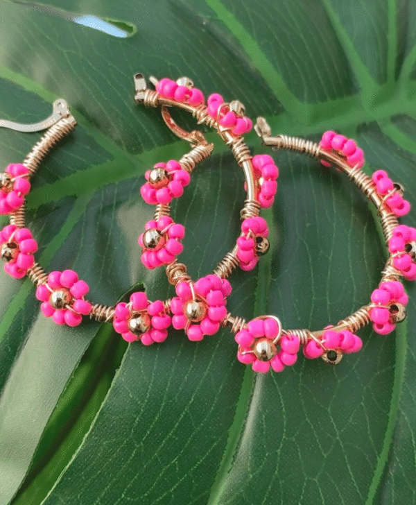 Aretes Aro Floral Fucsia